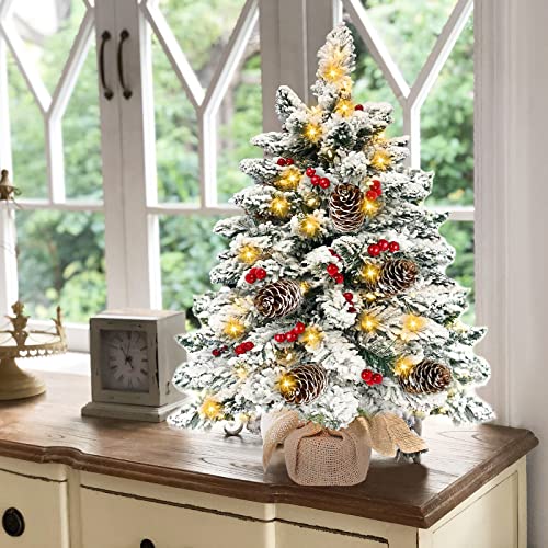 [ Snow Flocked & Timer ] Pre-lit Tabletop Christmas Tree Decoration