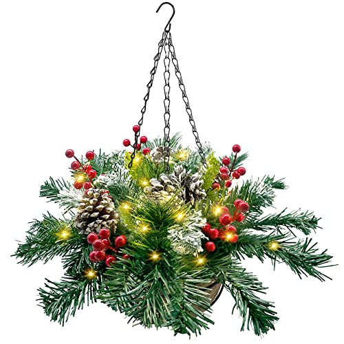 Pre-Lit Artificial Christmas Hanging Basket Decoration
