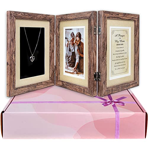 Picture Frame w/ Mat for 5x7 Picture including Poems Prints & Necklace-Gift for Mothers Day/Birthday