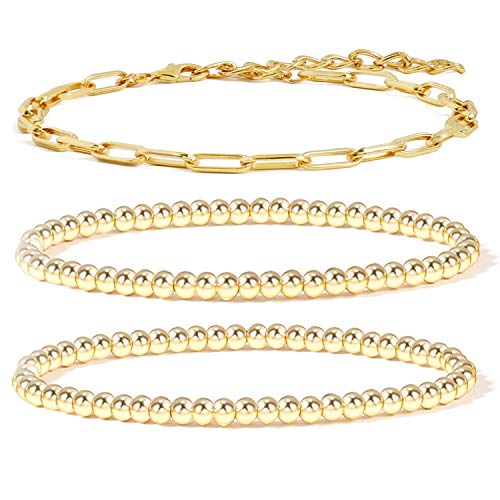 14K Gold Plated Beaded Bracelets for Women -Stretchable & Adjustable