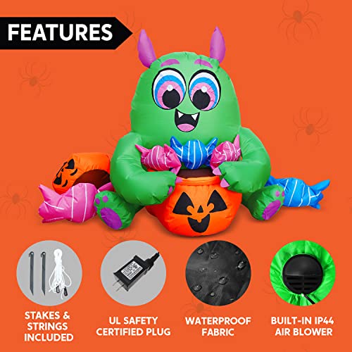 5 FT Long Halloween Inflatable Monster Candy w/ Pumpkin