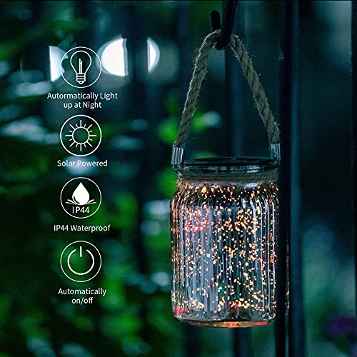 2 Pack,20 LED Solar Mercury Glass Mason Jar Hanging  Christmas Lights