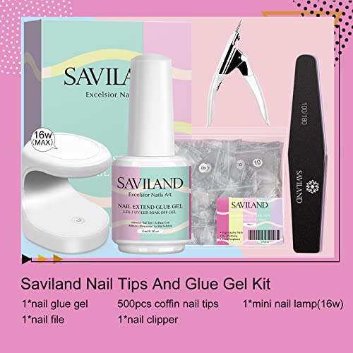 Nail Tips & Glue Gel Kit - 4-In-1 Nail Glue Gel, 500pcs  Cover Nail Tips w/ Mini UV/LED Nail Lamp