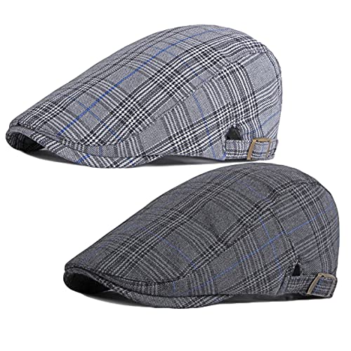 2 Pack Men's Cotton Flat Cap Ivy Gatsby Newsboy Hat (M)