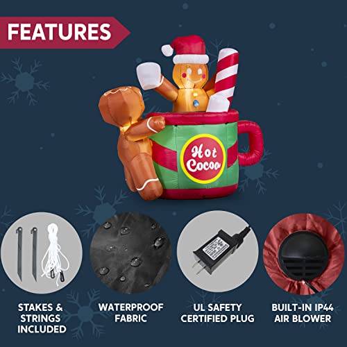 6 FT Christmas Inflatables Gingerbread Man in Hot Cocoa Mug w/ Build-in LEDs