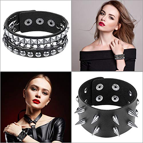 6 Pcs Punk Studded Bracelet Leather Rivets Cuff (Classic Style)