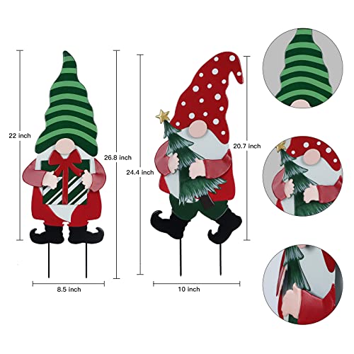 2 Pack Decorative Christmas Gnomes Garden Metal Stakes