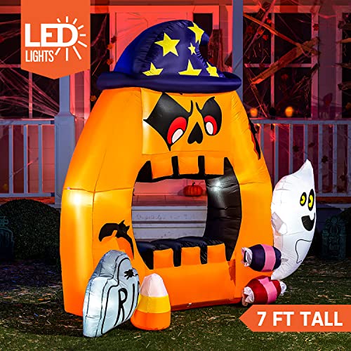 7 Ft Tall Halloween Inflatable Photo Booth with Ghost, Tomb  &  Candy