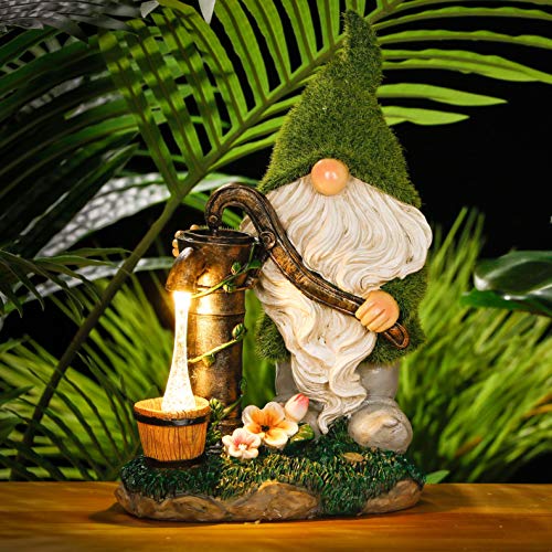 Large 11.4" Flocked Gnomes Garden Decorations / Solar Powered Light