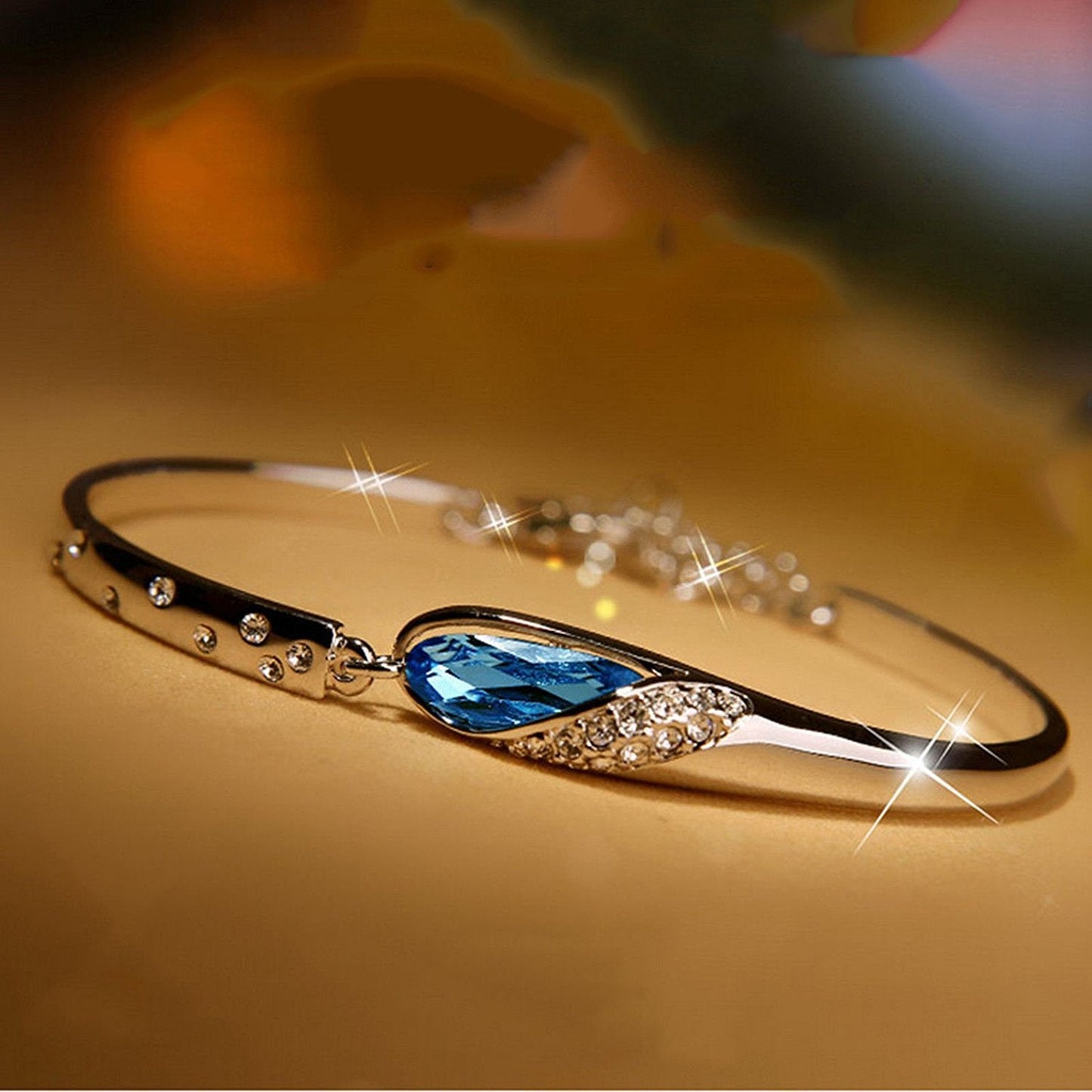 925 Sterling Silver Bracelet Crystal Bangle Rhinestone