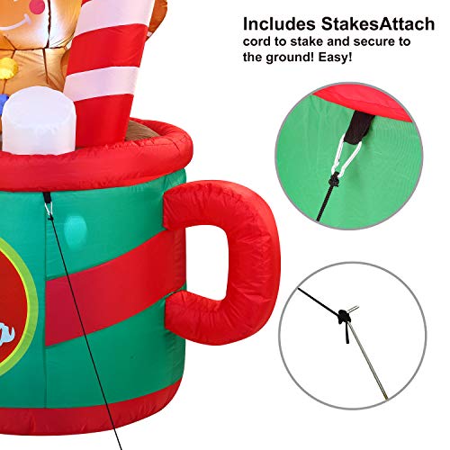 6 FT Tall Gingerbread Man in Hot Cocoa Mug Inflatable w/ Build-in LEDs