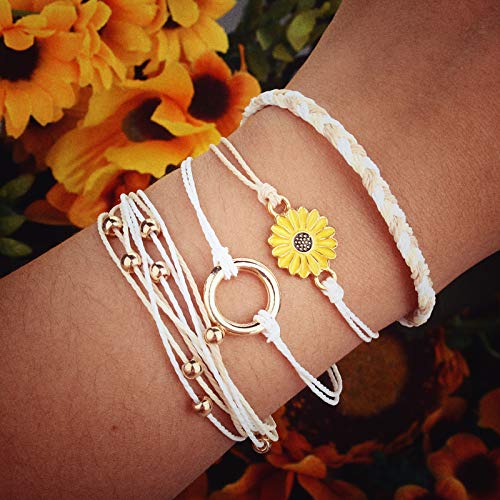 Sunflower String Bracelet Handmade Braided Rope Charms Boho Surfer Bracelet