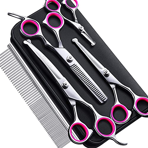 4CR Stainless Steel Safety Round Tip 6 in 1 Professional Dog Grooming Scissors Kit