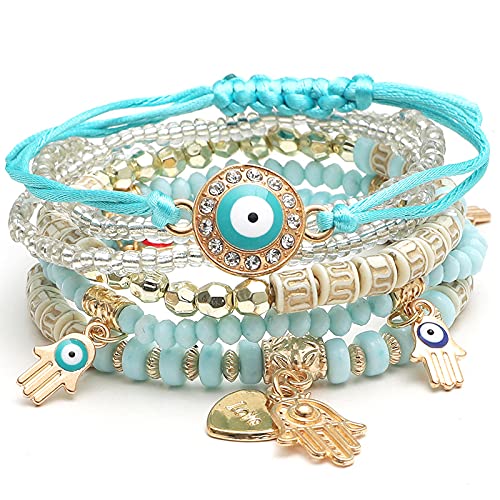 4/2 Sets Bohemia Evil Eye Beads Bracelets for Women