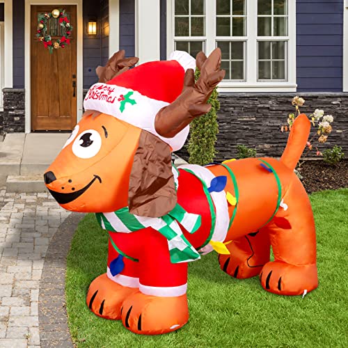 4ft Christmas Inflatable Dog w/ Antler Hat & LEDs