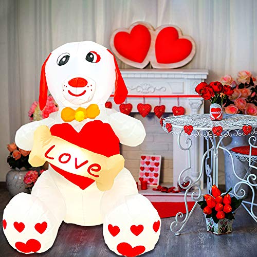 4 Ft Valentine's Day Inflatables  Decoration Blow up Puppy Dog Holds Heart Bones w/ Led Lights