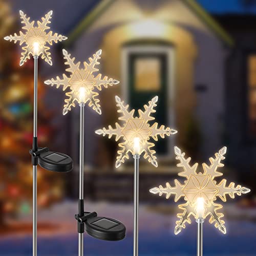 4 Pack Solar Christmas Snowflakes Garden Stake Lights Decoration