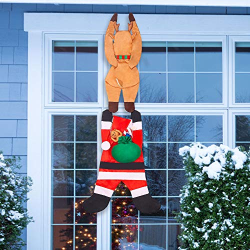 65" Hanging Santa Claus with Reindeer for Christmas Holiday Season Outdoor and Indoor Decoration