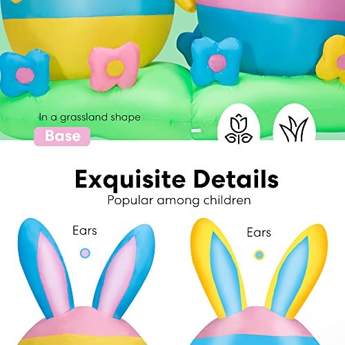 4ft Multi Colored Inflatable 2 Easter Bunny Pastel Rabbit Eggs w/ Flower Field Built-in LEDs