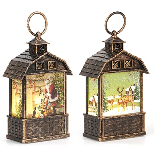 2 Pcs Mini Christmas Snow Globe Lantern Christmas Decoration w/ LEDs