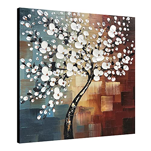 Modern Abstract White Flowers Oil Paintings on Canvas Wall Art 100% Hand Painted