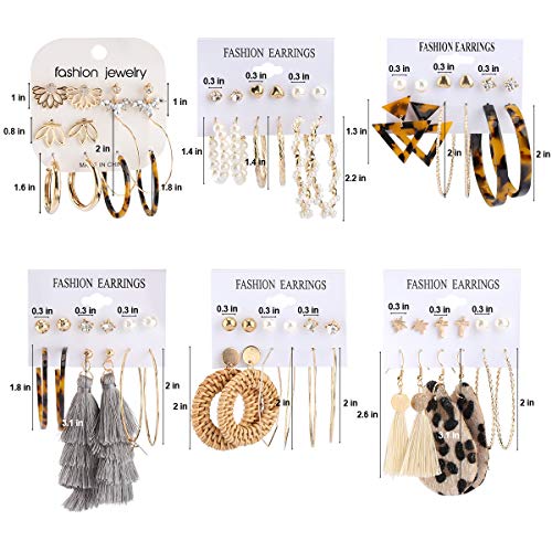 36 Pairs Fashion Earrings for Women, Stylish  Tassel Dangle Earring & Pearl Stud Jewelry Set