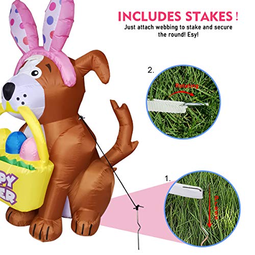5 FT Easter Inflatables Dog w/ a Bunny Headband & LED Lights Home Decoration