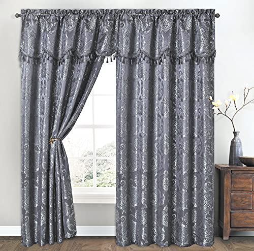 Simple Classic Window Curtain Panel Drape w/ Attached Wave Valance 2pcs Set  54x84"