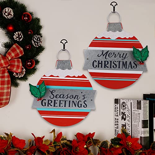 Set of 2 Merry Christmas Signs, 9.6 Inch Christmas Hanging Ornaments