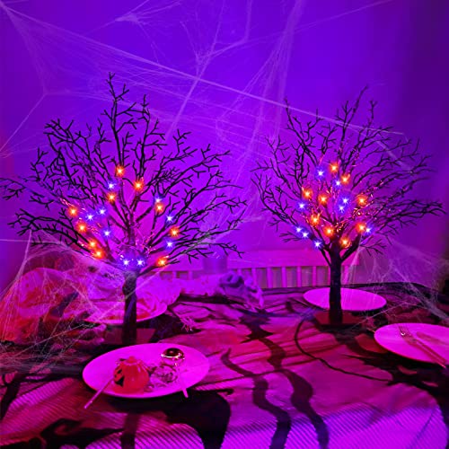 2 Pack 24" Orange Purple Halloween Lighted Tree Decorations w/ Timer