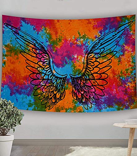 Tie Dye Mandala Angel Wings Hippie Boho Indian Tapestry Decorations  (55x85 Inches)