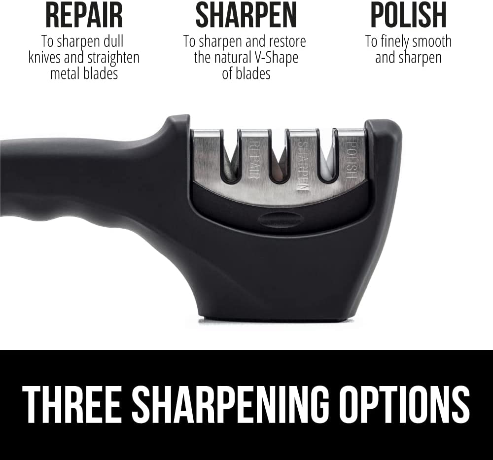 Easy to Use Knife Sharpener, 3 Sharpening Options to Help Polish, Sharpen & Repair, Jet Black