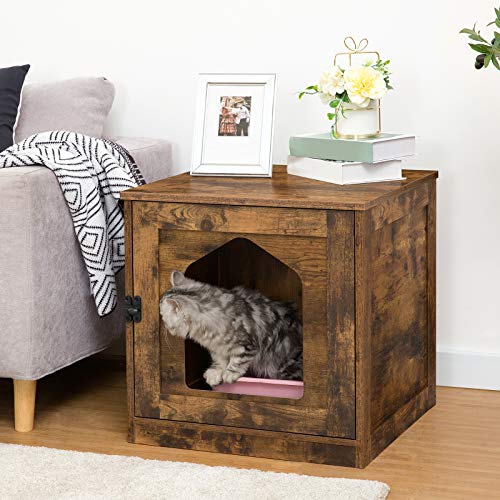 Hidden Cat Litter Box Enclosure w/ Door,Rustic Brown