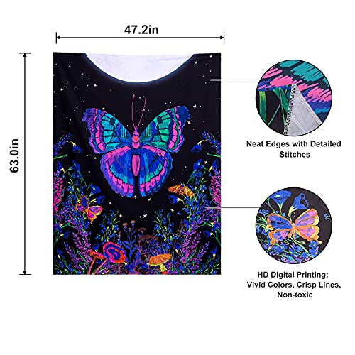 Butterfly Floral Tapestry, Moonlit Garden Wall Blacklight Home Decoration