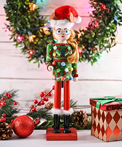 Red & Green Wooden Nutcracker Woman Christmas Decoration