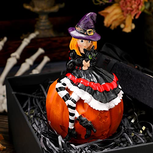 Halloween Little Witch Sitting on a Pumpkin Statue Figurine