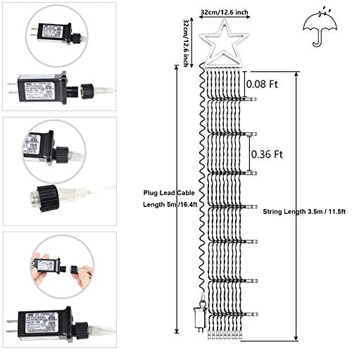 Christmas Star String Lights 317 LED  Waterproof String Lights with Star Topper, 8 Lighting Modes Waterfall Lights for Tree Decor