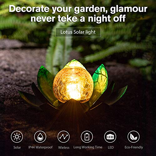 Lotus Solar Light  Garden Decor ,Waterproof LED Crackle Globe Glass Flower Light