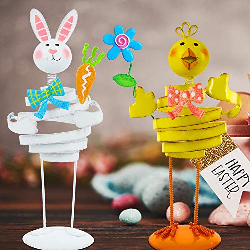 Easter Decorations, 13.8" -2 Cute Easter Metal Bunny & Chick  Figure