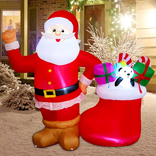 6.4ft Christmas Inflatables Santa Claus Gift Socks Inflatable w/ Built-in LEDs