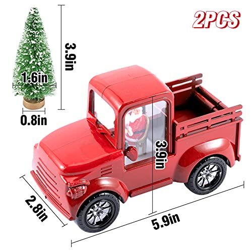 2 Pcs Upgraded Christmas Vintage Red Truck w/ LED Light- 5.9"