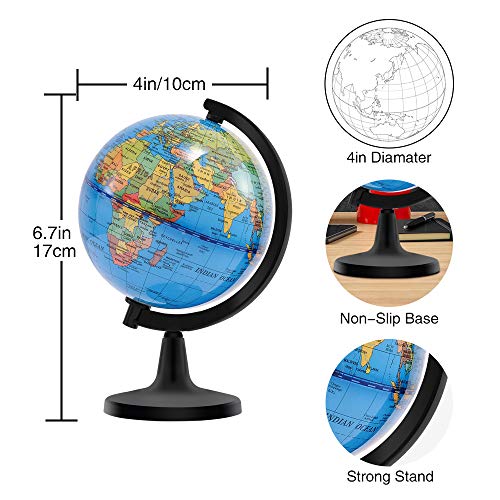 World Globe for Kids Learning, Educational Rotating World Map Globes Mini Size