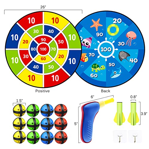 Dart Board for Kids,12 Sticky Balls,1 Toy Gun w/ 2 Dart Bullets Set