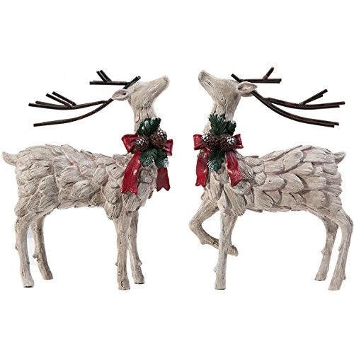 Resin Holiday Figurine Decorative Christmas Deer Tabletop Statue Decor, 2 Pack