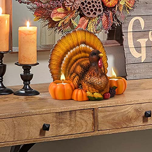 Large Resin Turkey Tea Light Candle Holder Figurine Thanksgiving Decoration