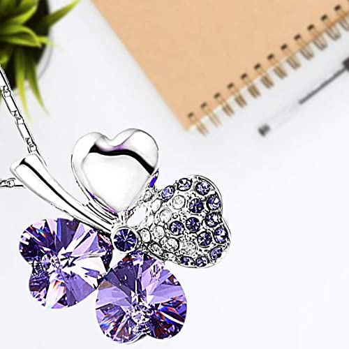 Four Leaf Clovers Heart Crystal Pendant Angel Necklace