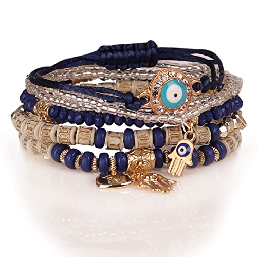 4/2 Sets Bohemia Evil Eye Beads Bracelets for Women