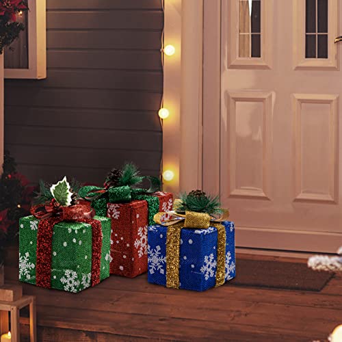 Set of 3 Christmas Lighted Gift Boxes w/ Bows