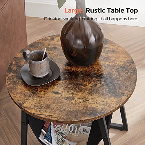 Round End Table w/ Pocket, Side Table, Industrial Style, Rustic Brown & Black