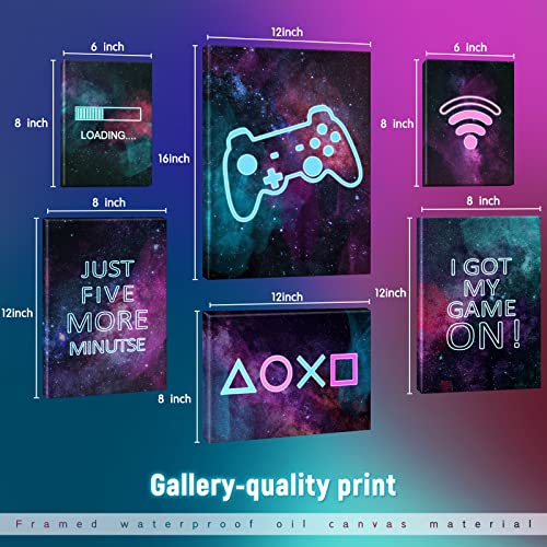 6 Set Framed Canvas Video Game Theme Wall Art Decor
